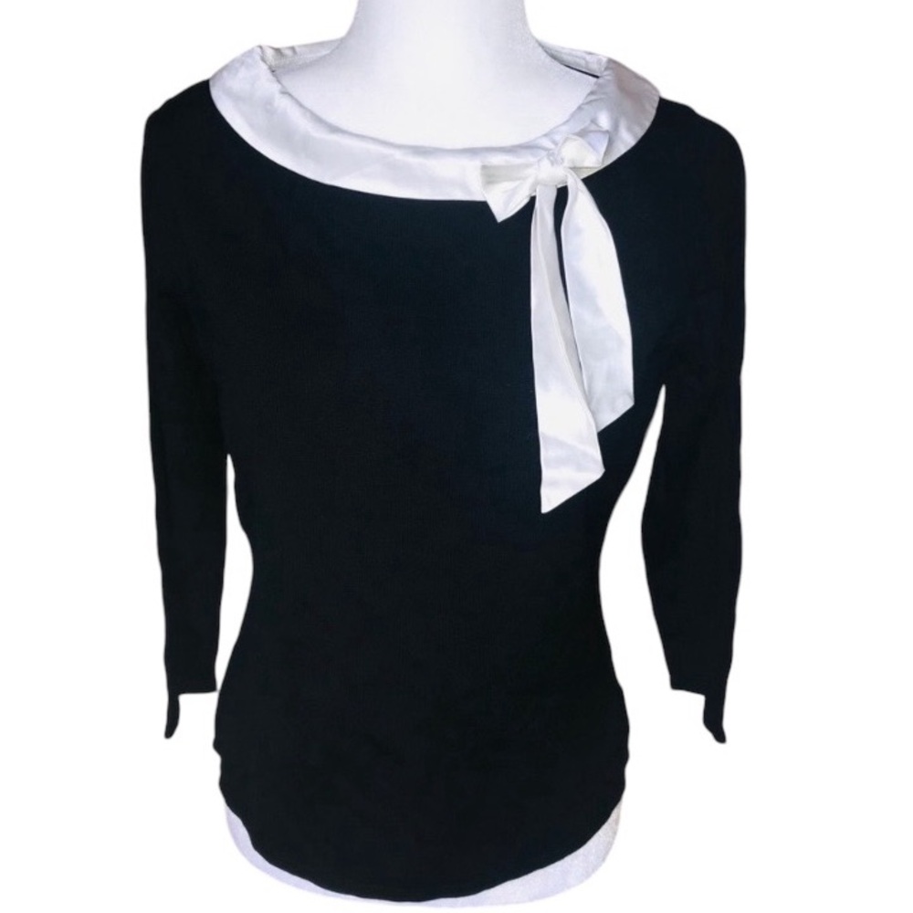Silks NWT Silk Color block Black /White top with bow neckline SZ:Large